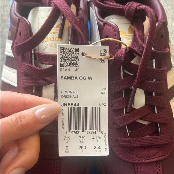 Adidas Maroon Samba Shoes with White Stripes - Picture 3 of 4